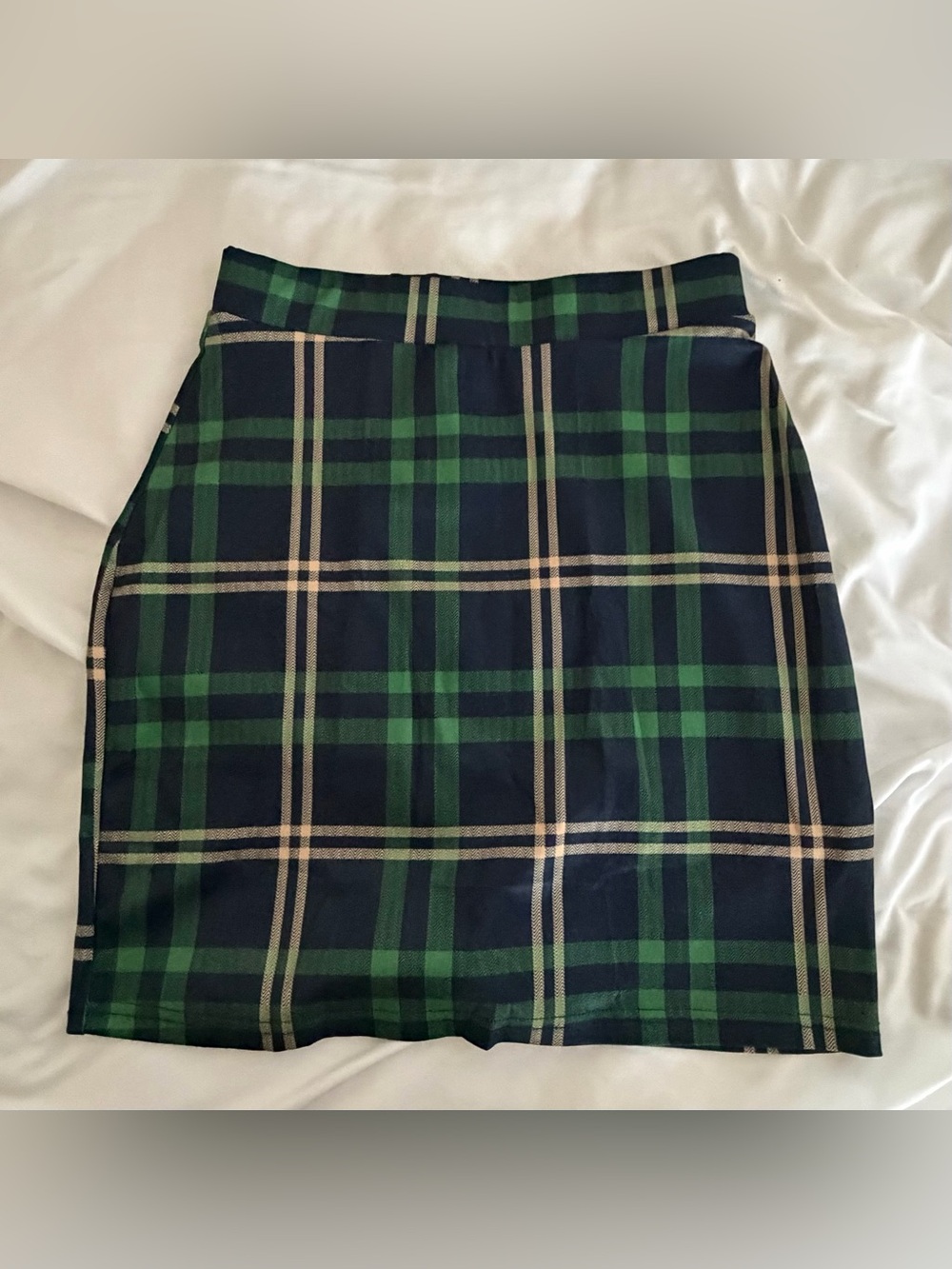 Green and Navy Plaid Mini Skirt